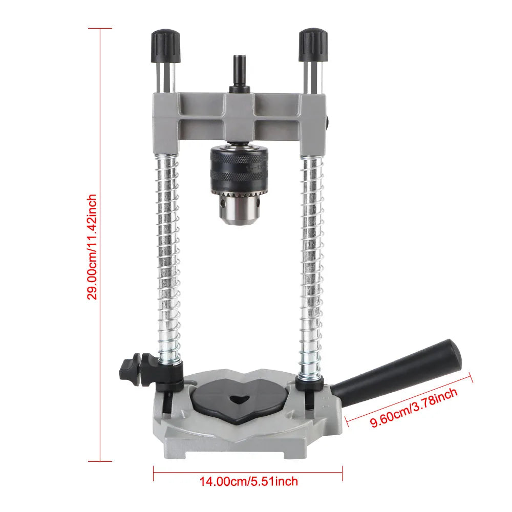 Multi-Functional 0-45 Degree Angle Drill Stand Adjustable with Steel Column for Woodworking Power Tool Aluminum Base