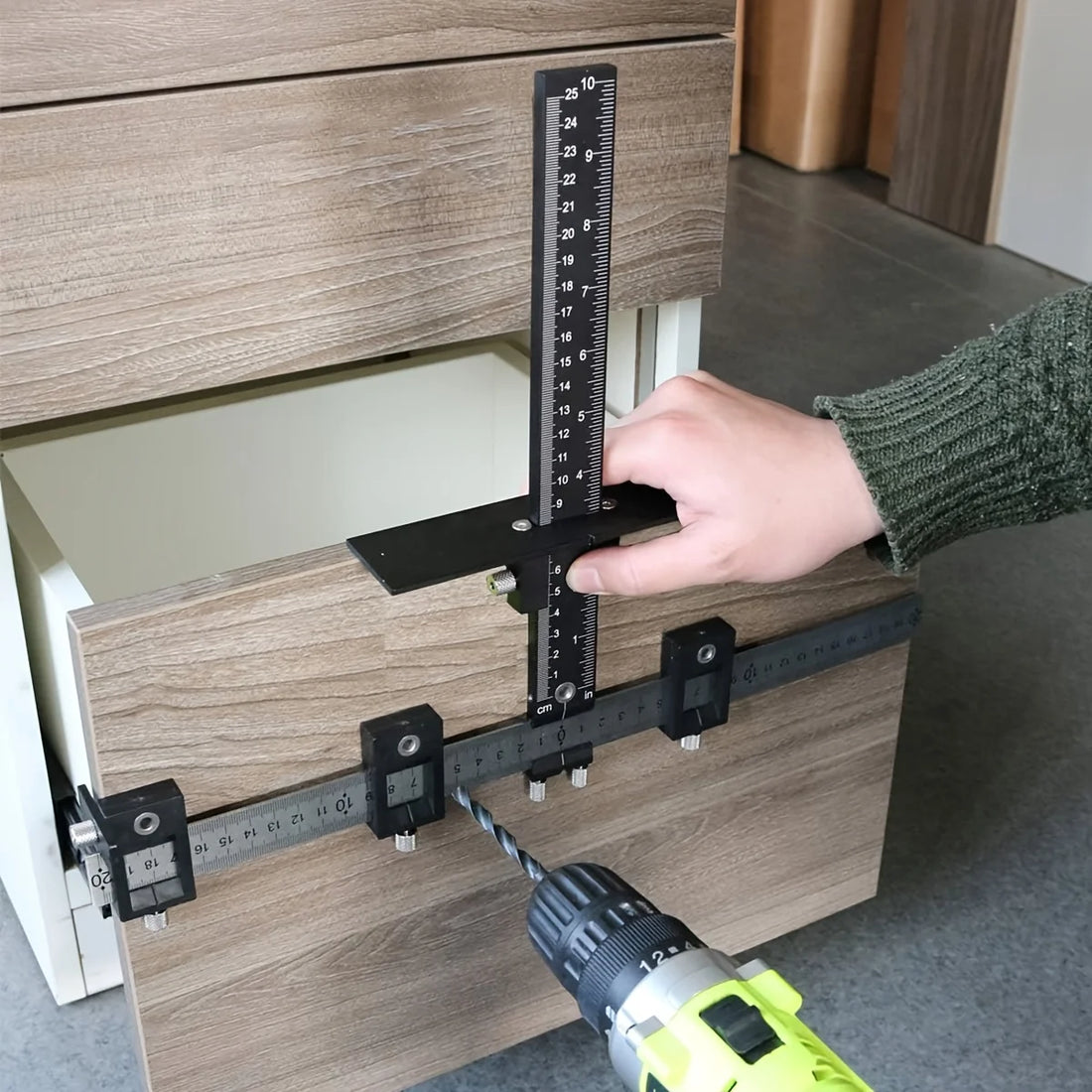 Adjustable Cabinet Hardware Jig Tool - Alignment & Positioning for Precise Drilling,Dowelling and Installation