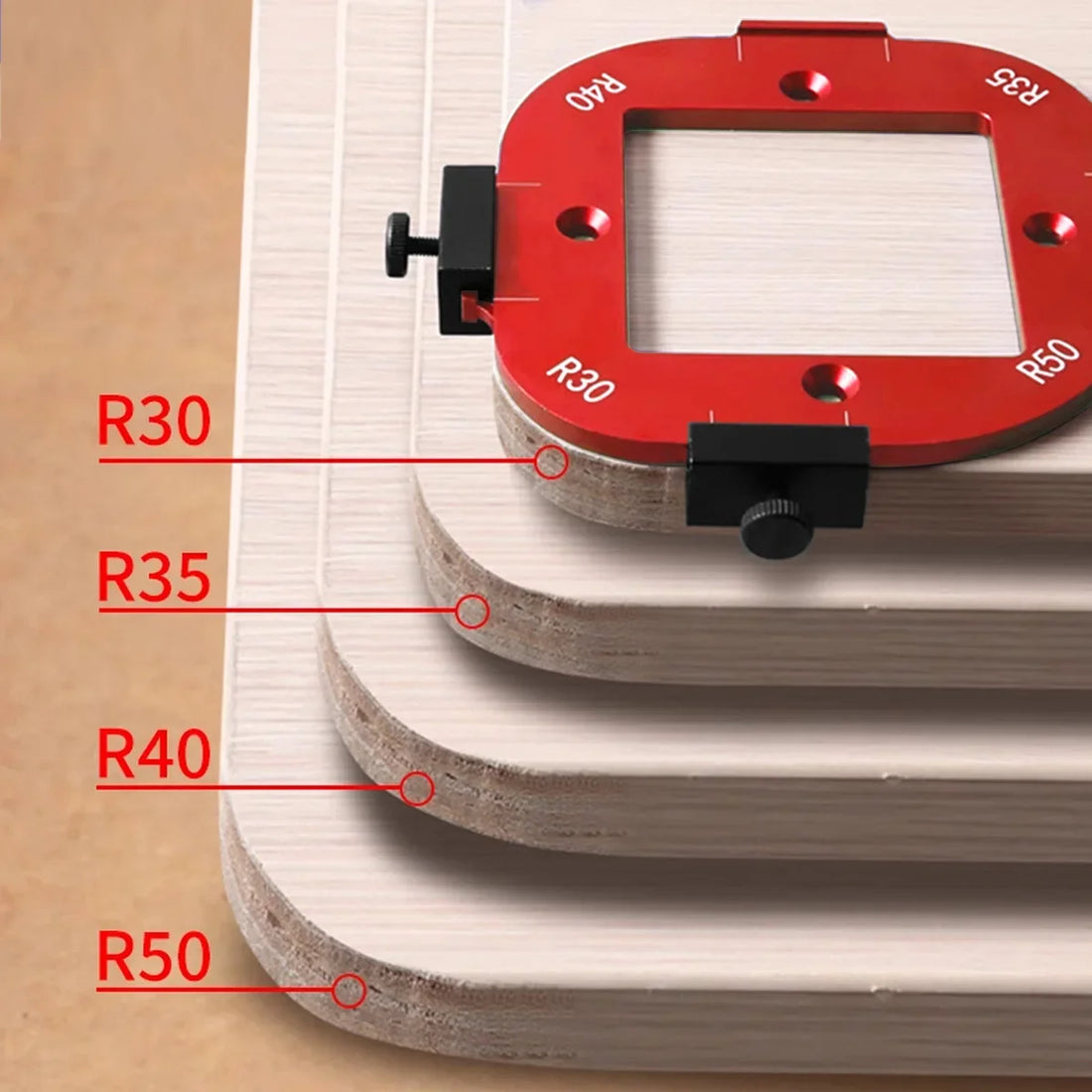 4 in 1 Woodworking Router Corner Radius Template R10-R50, Aluminum Arc Positioning Jig, Rounding Guide Template for Wood Routing