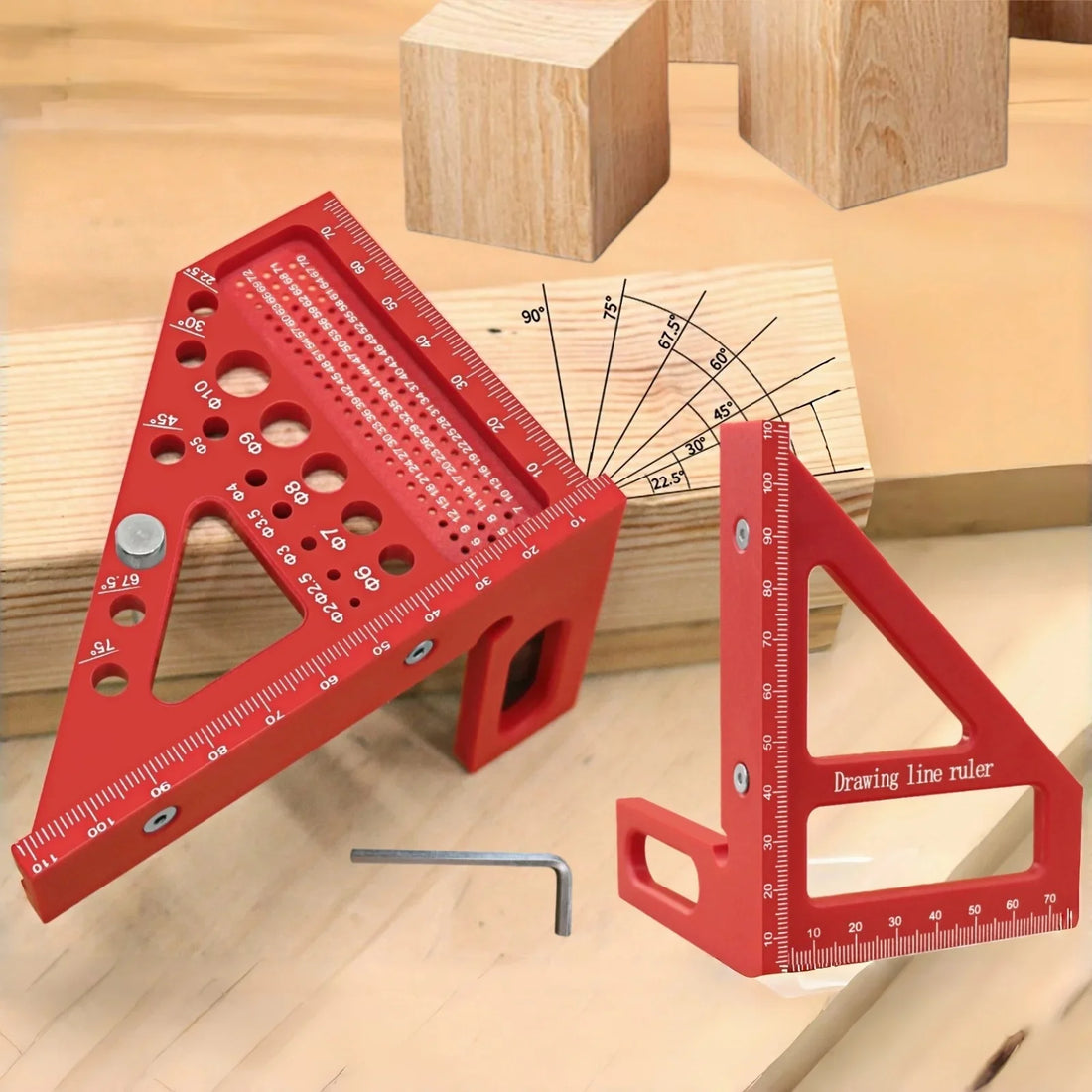 3D Multi-Angle Measuring Ruler, 45/90 Degree Woodworking Aluminum/plastic Square Protractor,Triangle Ruler Layout Measuring Tool