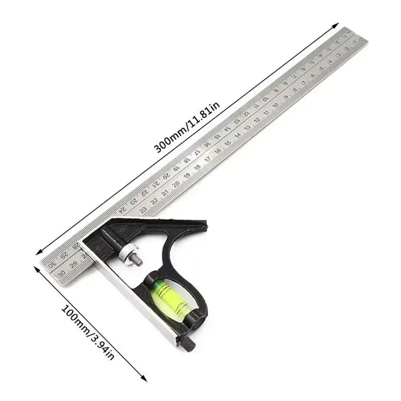 Angle Square Measuring Tools Set Precise Stainless Steel Aluminium Durable Adjustable Combination Spirit Level 12" 300/150mm